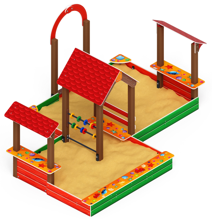 Песочный дворик двойной большой с навесом Домик (Ракушки) - ИО 6.01.03-01