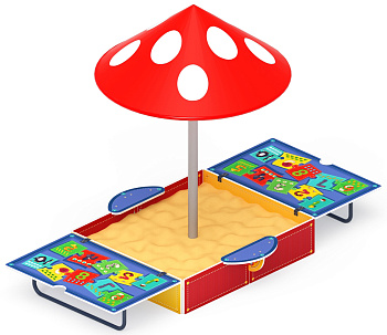 Песочница с крышкой средняя и навесом Грибок (Арифметика) - ИО 5.01.10-07