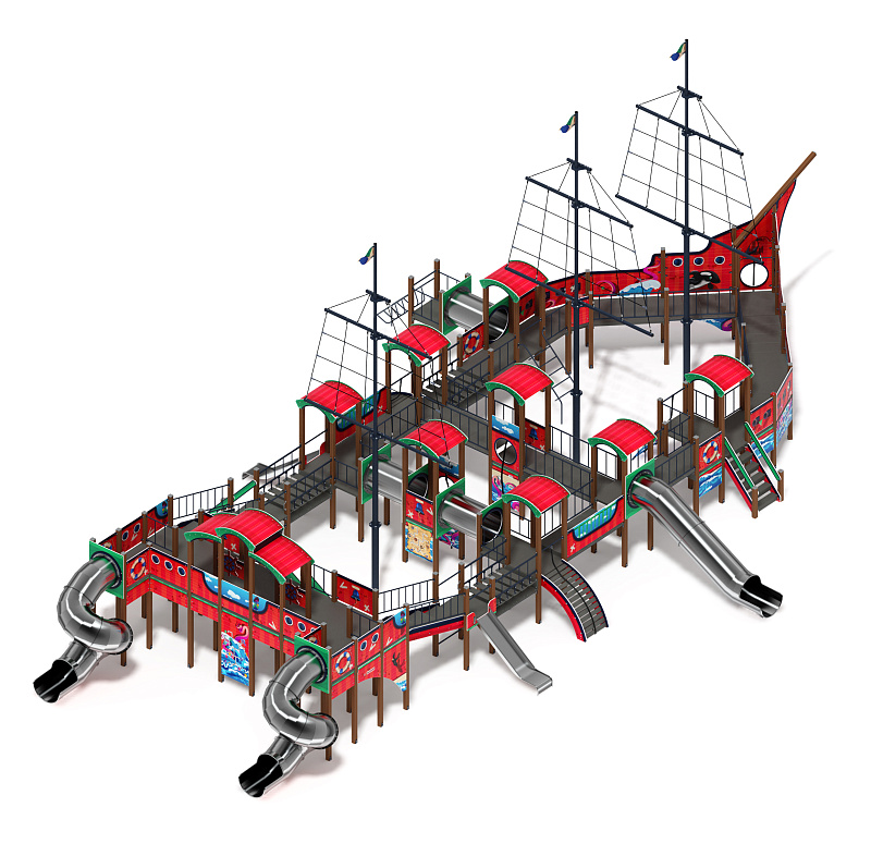 Баркентина (Мульт) - ДИК 2.03.3.06-20 - Игровой комплекс (нержавейка скат) H=1200, Н=1500, Н=2000