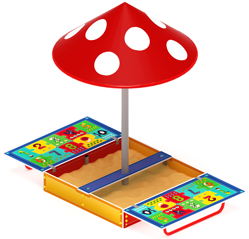 Песочница с крышкой средняя и навесом Грибок (Арифметика) - ИО 5.01.10-03