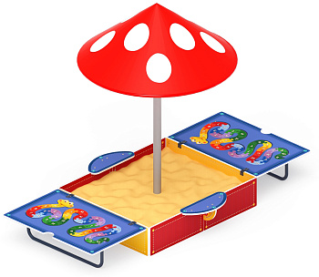 Песочница с крышкой средняя и навесом Грибок (Азбука) - ИО 5.01.10-05