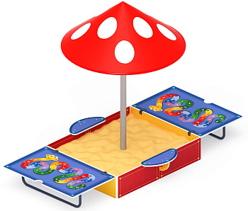 Песочница с крышкой средняя и навесом Грибок (Азбука) - ИО 5.01.10-05