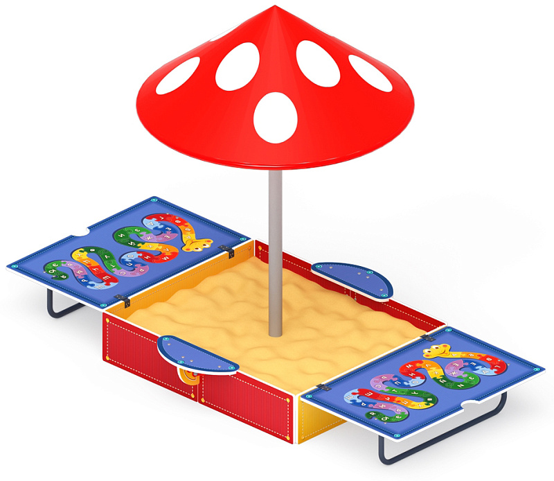Песочница с крышкой средняя и навесом Грибок (Азбука) - ИО 5.01.10-05